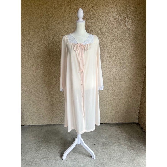 Miss Elaine Other - Vintage Miss Elaine 1970s Pink Lace Nightgown Button Front ILGWU Made in USA
